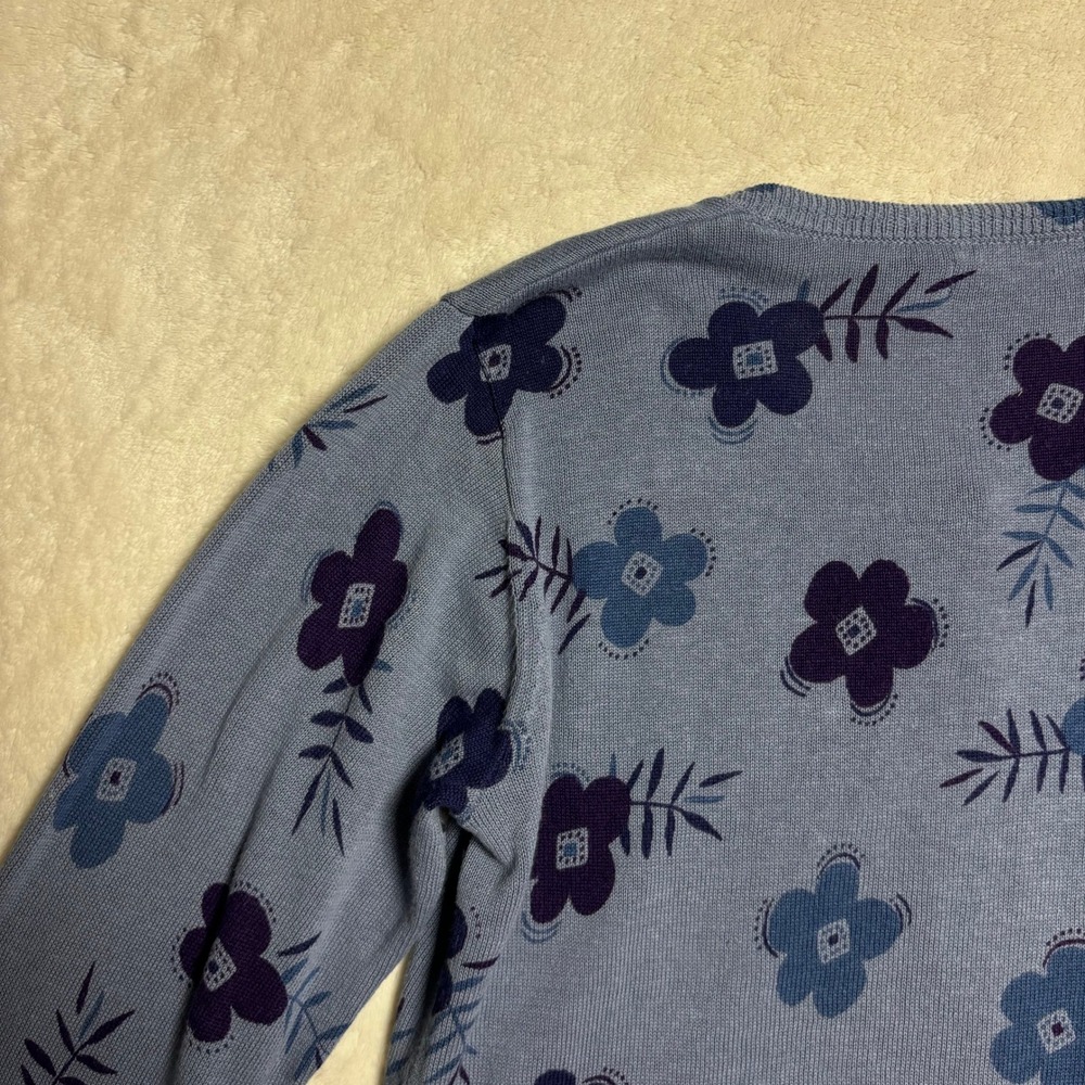 Gudrun Sjoden Floral Cardigan Sweater Size Small Blue Linen Cotton - Picture 9 of 12